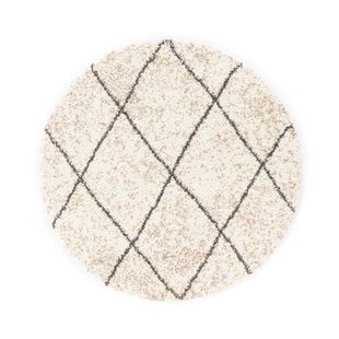 Boho&me Rond hoogpolig vloerkleed geruit Artisan - wit|grijs - 100 cm