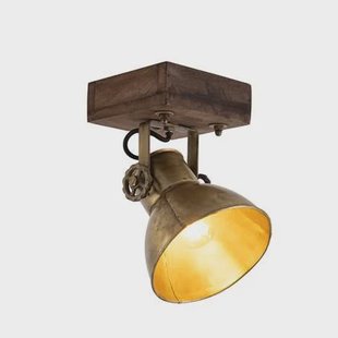 QAZQA Industriële plafondspot brons met hout 18 cm - Mangoes