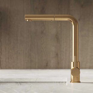 Keukenmengkraan Hotbath Fellow Draaibaar Uittrekbare Uitloop 32.4 cm Geborsteld Messing PVD