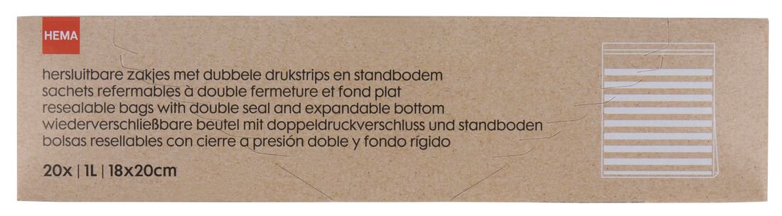 HEMA Hersluitbare zakjes 1L drukstrips en standbodem - 20 stuks