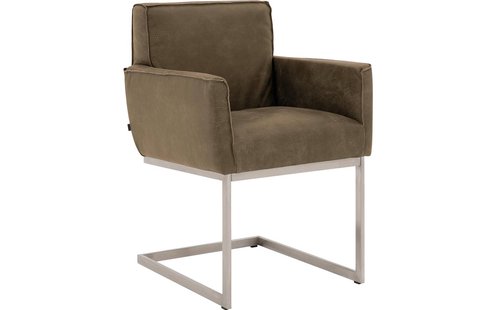 Goossens Excellent Eetkamerstoel Tom groen leer met armleuning, urban industrieel