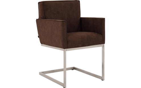 Goossens Excellent Eetkamerstoel Tom bruin micro leer met armleuning, urban industrieel