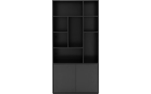 Goossens Basic Buffetkast Madrid, 2 dichte deuren 8 open vakken, zwart melamine, 94 x 191 x 45 cm, elegant chic