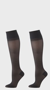 HEMA 2-pak kniekousen licht ondersteunend 40 denier zwart (zwart)