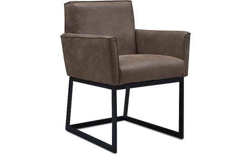 Goossens Excellent Eetkamerstoel Ton grijs leer met armleuning, urban industrieel