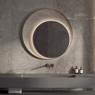 Designspiegel Martens & Meijer Athene Rond met Frame en Indirecte LED Verlichting 90 cm Geborsteld Goud