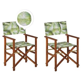 Beliani-CINE -Tuinstoel set van 2-Donkerhout|Groen|Bladeren-Polyester