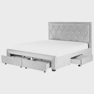 Beliani-LIEVIN-Bed met opbergruimte-Lichtgrijs-180 x 200 cm-Fluweel