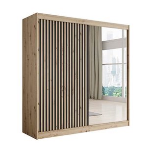 Meubella - Kledingkast Lisbon 2 - Eiken - 200 cm - Met spiegel