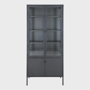 House Nordic Brisbane Zwart | Glas Vitrinekast 4-Deuren