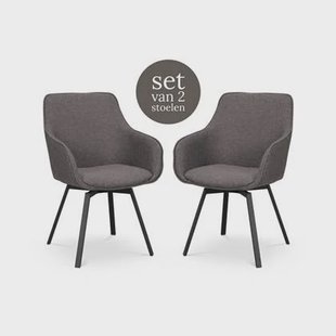 Rowico Home Alison Eetkamerstoel Donkergrijs - Armleuning - Set Van 2