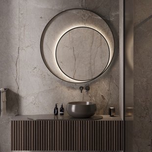 Designspiegel Martens & Meijer Athene Rond met Frame en Indirecte LED Verlichting 120 cm Mat Zwart Designspiegel Martens & Meijer Athene Rond met Frame en Indirecte LED Verlichting 120 cm Mat Zwart