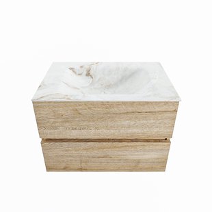 MONDIAZ VICA-DLUX 70cm badmeubel onderkast Washed_Oak 2 lades. Inbouw wastafel CLOUD midden zonder kraangat, kleur Frappe.