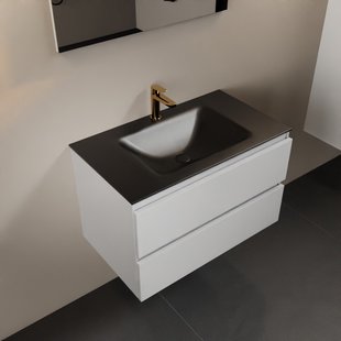 MONDIAZ AIVY 80cm badmeubel Talc, wastafel Urban solid surface midden 1 kraangat (AI-351171URBAN-SI - AI-M80TAMI)