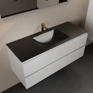 MONDIAZ AIVY 120cm badmeubel Talc, wastafel Urban solid surface midden 1 kraangat (AI-351621URBAN-SI - AI-M120TAMI)