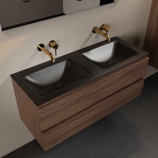 MONDIAZ AIVY 120cm badmeubel Mocha, wastafel Urban solid surface dubbel zonder kraangat (AI-351651URBAN-NO - AI-M120MODU)