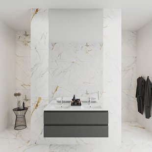 MONDIAZ DENTA 120 badmeubel dark grey 2 lades wastafel dubbel 2 kraangaten