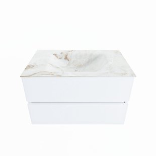 MONDIAZ VICA-DLUX 80cm badmeubel onderkast Talc 2 lades. Inbouw wastafel CLOUD midden zonder kraangat, kleur Frappe.