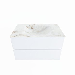 MONDIAZ VICA-DLUX 80cm badmeubel onderkast Talc 2 lades. Inbouw wastafel CLOUD midden 1 kraangat, kleur Frappe.