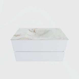 MONDIAZ VICA-DLUX 90cm badmeubel onderkast Talc 2 lades. Inbouw wastafel CLOUD midden 1 kraangat, kleur Frappe.