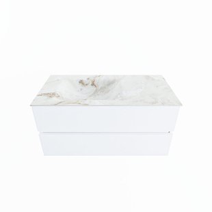 MONDIAZ VICA-DLUX 100cm badmeubel onderkast Talc 2 lades. Inbouw wastafel CLOUD links zonder kraangat, kleur Frappe.