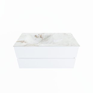 MONDIAZ VICA-DLUX 100cm badmeubel onderkast Talc 2 lades. Inbouw wastafel CLOUD links 1 kraangat, kleur Frappe.