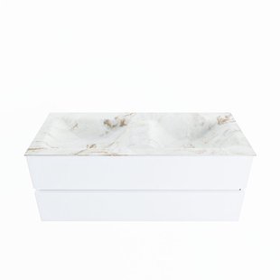 MONDIAZ VICA-DLUX 120cm badmeubel onderkast Talc 2 lades. Inbouw wastafel CLOUD dubbel zonder kraangat, kleur Frappe.