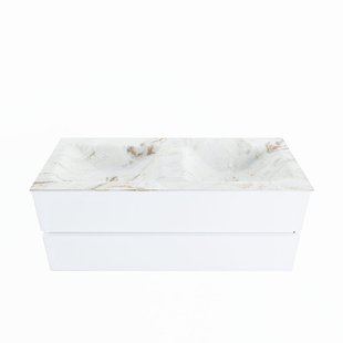 MONDIAZ VICA-DLUX 120cm badmeubel onderkast Talc 2 lades. Inbouw wastafel CLOUD dubbel 2 kraangaten, kleur Frappe.