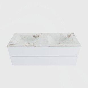 MONDIAZ VICA-DLUX 130cm badmeubel onderkast Talc 2 lades. Inbouw wastafel CLOUD dubbel zonder kraangat, kleur Frappe.