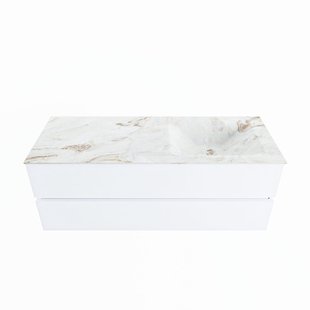 MONDIAZ VICA-DLUX 130cm badmeubel onderkast Talc 2 lades. Inbouw wastafel CLOUD rechts 1 kraangat, kleur Frappe.