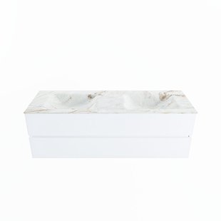 MONDIAZ VICA-DLUX 150cm badmeubel onderkast Talc 2 lades. Inbouw wastafel CLOUD dubbel 2 kraangaten, kleur Frappe.