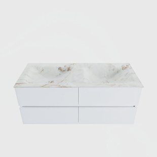 MONDIAZ VICA-DLUX 120cm badmeubel onderkast Talc 4 lades. Inbouw wastafel CLOUD dubbel zonder kraangat, kleur Frappe.