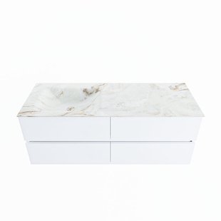 MONDIAZ VICA-DLUX 130cm badmeubel onderkast Talc 4 lades. Inbouw wastafel CLOUD links zonder kraangat, kleur Frappe.