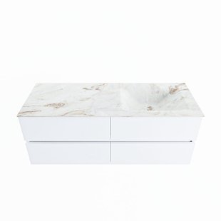 MONDIAZ VICA-DLUX 130cm badmeubel onderkast Talc 4 lades. Inbouw wastafel CLOUD rechts 1 kraangat, kleur Frappe.