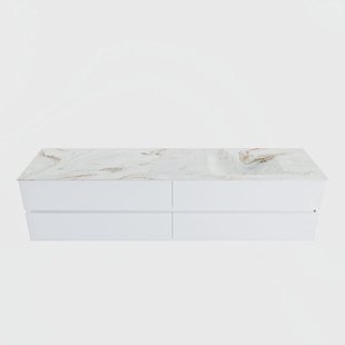 MONDIAZ VICA-DLUX 200cm badmeubel onderkast Talc 4 lades. Inbouw wastafel CLOUD rechts 1 kraangat, kleur Frappe.