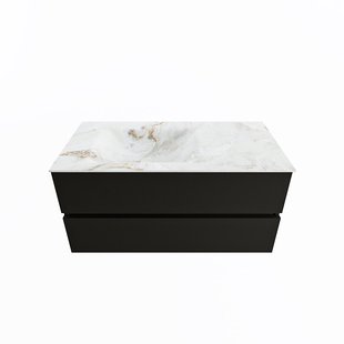 MONDIAZ VICA-DLUX 100cm badmeubel onderkast Urban 2 lades. Inbouw wastafel CLOUD links 1 kraangat, kleur Frappe.