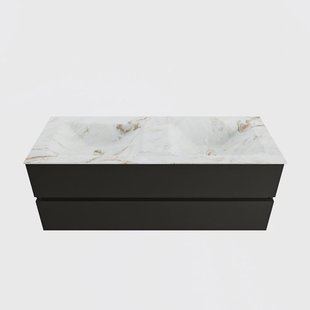 MONDIAZ VICA-DLUX 130cm badmeubel onderkast Urban 2 lades. Inbouw wastafel CLOUD dubbel zonder kraangat, kleur Frappe.