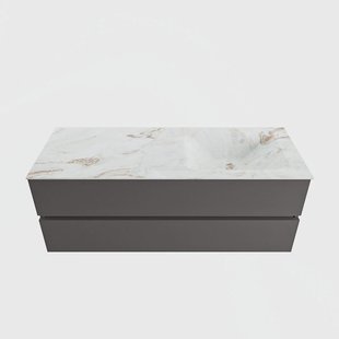 MONDIAZ VICA-DLUX 130cm badmeubel onderkast Dark grey 2 lades. Inbouw wastafel CLOUD rechts zonder kraangat, kleur Frappe.