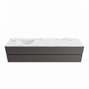 MONDIAZ VICA-DLUX 200cm badmeubel onderkast Dark grey 4 lades. Inbouw wastafel CLOUD links zonder kraangat, kleur Frappe.