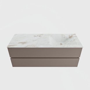 MONDIAZ VICA-DLUX 130cm badmeubel onderkast Smoke 2 lades. Inbouw wastafel CLOUD rechts zonder kraangat, kleur Frappe.