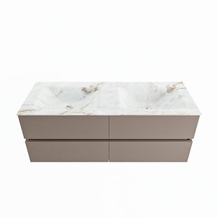 MONDIAZ VICA-DLUX 130cm badmeubel onderkast Smoke 4 lades. Inbouw wastafel CLOUD dubbel zonder kraangat, kleur Frappe.