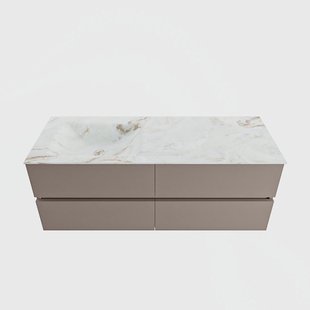 MONDIAZ VICA-DLUX 130cm badmeubel onderkast Smoke 4 lades. Inbouw wastafel CLOUD links 1 kraangat, kleur Frappe.