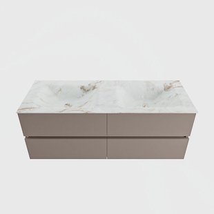 MONDIAZ VICA-DLUX 130cm badmeubel onderkast Smoke 4 lades. Inbouw wastafel CLOUD dubbel 2 kraangaten, kleur Frappe.