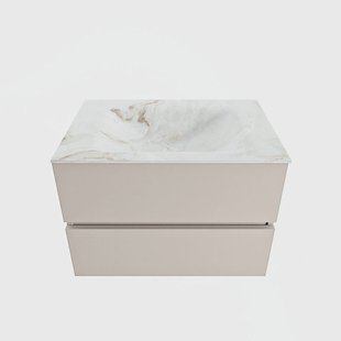MONDIAZ VICA-DLUX 70cm badmeubel onderkast Linen 2 lades. Inbouw wastafel CLOUD midden 1 kraangat, kleur Frappe.