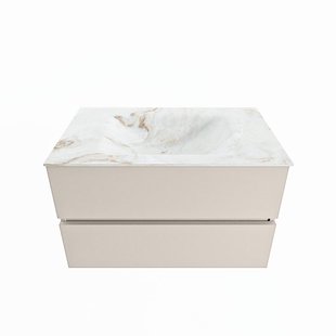 MONDIAZ VICA-DLUX 80cm badmeubel onderkast Linen 2 lades. Inbouw wastafel CLOUD midden zonder kraangat, kleur Frappe.