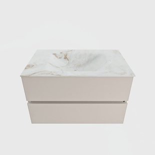 MONDIAZ VICA-DLUX 80cm badmeubel onderkast Linen 2 lades. Inbouw wastafel CLOUD midden 1 kraangat, kleur Frappe.