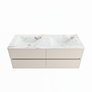 MONDIAZ VICA-DLUX 130cm badmeubel onderkast Linen 4 lades. Inbouw wastafel CLOUD dubbel zonder kraangat, kleur Frappe.