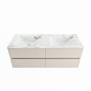 MONDIAZ VICA-DLUX 130cm badmeubel onderkast Linen 4 lades. Inbouw wastafel CLOUD dubbel 2 kraangaten, kleur Frappe.