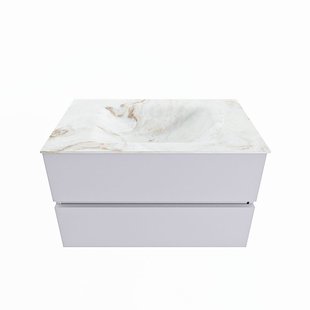 MONDIAZ VICA-DLUX 80cm badmeubel onderkast Cale 2 lades. Inbouw wastafel CLOUD midden zonder kraangat, kleur Frappe.