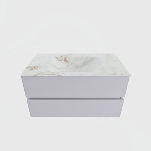 MONDIAZ VICA-DLUX 90cm badmeubel onderkast Cale 2 lades. Inbouw wastafel CLOUD midden zonder kraangat, kleur Frappe.